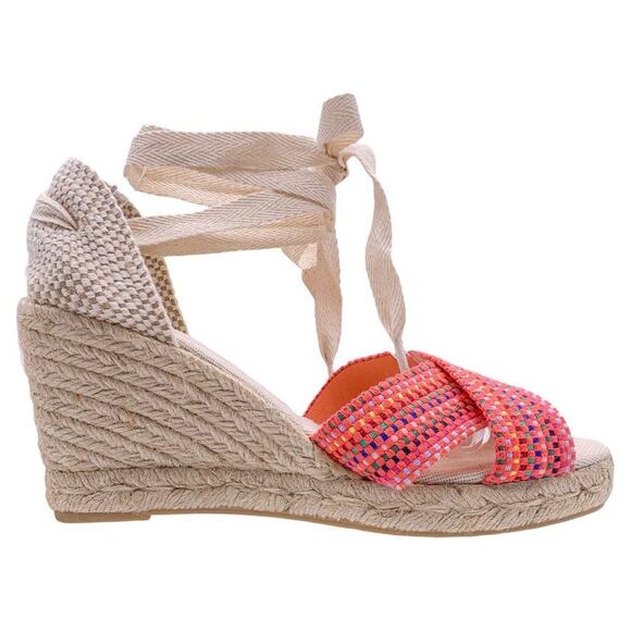 Pinaz Open Toe Cross Strap Wrap Tie Raffia Espadrilles Wedge Sandal Multicolor - Picture 3 of 9